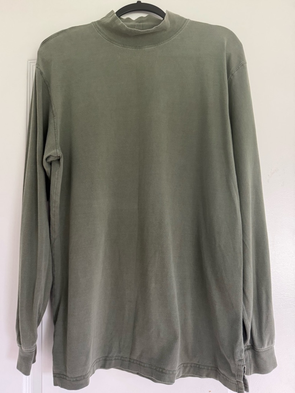 L.L.Bean Mock Neck Shirt Medium Tall Green Washed Minimalist Long Sleeve Cotton